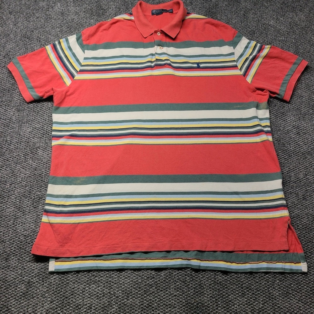 Vintage Polo Ralph Lauren Multi Striped Color Polo Shirt Men's 2XL Retro Preppy